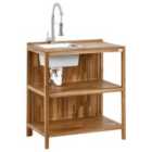 Beliani Outdoor Kitchen Island With Sink Venosa Acacia Wood Brown