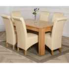 Thats Furniture Dakota 152 x 87 cm Chunky Medium Oak Dining Table and 6 Chairs Dining Set with Montana Leather Chairs - Ivory