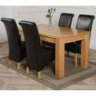 Thats Furniture Dakota 152 x 87 cm Chunky Medium Oak Dining Table and 4 Chairs Dining Set with Montana Leather Chairs - Black