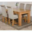 Thats Furniture Dakota 152 x 87 cm Chunky Medium Oak Dining Table and 4 Chairs Dining Set with Washington Fabric Chairs - Grey