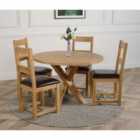Thats Furniture Oregon Round Oak Dining Table and 4 Chairs Dining Set with Lincoln Oak Chairs - Brown