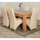 Thats Furniture Dakota 152 x 87 cm Chunky Medium Oak Dining Table and 6 Chairs Dining Set with Lola Leather Chairs - Ivory