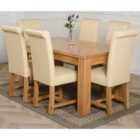 Thats Furniture Dakota 152 x 87 cm Chunky Medium Oak Dining Table and 6 Chairs Dining Set with Washington Leather Chairs - Ivory