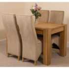 Thats Furniture Kuba 125 x 80 cm Chunky Oak Small Dining Table and 4 Chairs Dining Set with Lola Fabric Chairs - Beige