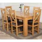 Thats Furniture Dakota 152 x 87 cm Chunky Medium Oak Dining Table and 6 Chairs Dining Set with Berkeley Leather Chairs - Brown