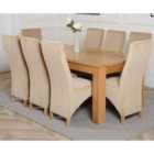 Thats Furniture Dakota 182 x 92 cm Chunky Oak Large Dining Table and 8 Chairs Dining Set with Lola Fabric Chairs - Beige