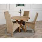 Thats Furniture Oregon Round Oak Dining Table and 4 Chairs Dining Set with Lola Fabric Chairs - Beige
