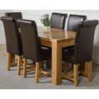 Thats Furniture Dakota 152 x 87 cm Chunky Medium Oak Dining Table and 6 Chairs Dining Set with Washington Leather Chairs - Brown