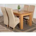 Thats Furniture Dakota 127 x 82 cm Chunky Oak Small Dining Table and 4 Chairs Dining Set with Lola Fabric Chairs - Beige