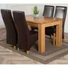 Thats Furniture Dakota 152 x 87 cm Chunky Medium Oak Dining Table and 4 Chairs Dining Set with Lola Leather Chairs - Brown