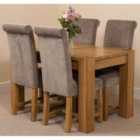 Thats Furniture Kuba 125 x 80 cm Chunky Oak Small Dining Table and 4 Chairs Dining Set with Washington Fabric Chairs - Grey