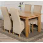 Thats Furniture Oslo 150 x 90 cm Medium Oak Dining Table and 4 Chairs Dining Set with Lola Fabric Chairs - Beige