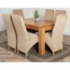 Thats Furniture Dakota 127 x 82 cm Chunky Oak Small Dining Table and 6 Chairs Dining Set with Lola Fabric Chairs - Beige