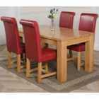 Thats Furniture Dakota 152 x 87 cm Chunky Medium Oak Dining Table and 4 Chairs Dining Set with Washington Leather Chairs - Burgundy