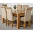 Thats Furniture Dakota 152 x 87 cm Chunky Medium Oak Dining Table and 6 Chairs Dining Set with Washington Fabric Chairs - Beige