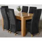 Thats Furniture Dakota 152 x 87 cm Chunky Medium Oak Dining Table and 6 Chairs Dining Set with Lola Fabric Chairs - Black