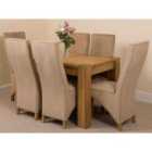 Thats Furniture Kuba 125 x 80 cm Chunky Oak Small Dining Table and 6 Chairs Dining Set with Lola Fabric Chairs - Beige