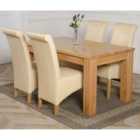 Thats Furniture Dakota 152 x 87 cm Chunky Medium Oak Dining Table and 4 Chairs Dining Set with Montana Leather Chairs - Ivory