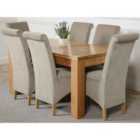 Thats Furniture Dakota 152 x 87 cm Chunky Medium Oak Dining Table and 6 Chairs Dining Set with Montana Fabric Chairs - Grey