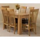 Thats Furniture Kuba 125 x 80 cm Chunky Oak Small Dining Table and 6 Chairs Dining Set with Harvard Chairs - Brown