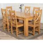 Thats Furniture Dakota 152 x 87 cm Chunky Medium Oak Dining Table and 6 Chairs Dining Set with Berkeley Chairs - Brown