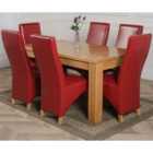 Thats Furniture Dakota 152 x 87 cm Chunky Medium Oak Dining Table and 6 Chairs Dining Set with Lola Leather Chairs - Burgundy