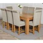 Thats Furniture Dakota 182 x 92 cm Chunky Oak Large Dining Table and 8 Chairs Dining Set with Washington Fabric Chairs - Grey