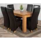 Thats Furniture Dakota 152 x 87 cm Chunky Medium Oak Dining Table and 6 Chairs Dining Set with Lola Leather Chairs - Black