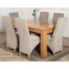Thats Furniture Dakota 152 x 87 cm Chunky Medium Oak Dining Table and 6 Chairs Dining Set with Lola Fabric Chairs - Grey