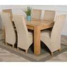 Thats Furniture Kuba 150 x 85 cm Chunky Medium Oak Dining Table and 6 Chairs Dining Set with Lola Fabric Chairs - Beige