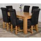 Thats Furniture Dakota 152 x 87 cm Chunky Medium Oak Dining Table and 6 Chairs Dining Set with Washington Fabric Chairs - Black