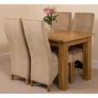 Thats Furniture Hampton 120cm - 160cm Oak Extending Dining Table and 4 Chairs Dining Set with Lola Fabric Chairs - Beige