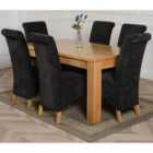 Thats Furniture Dakota 152 x 87 cm Chunky Medium Oak Dining Table and 6 Chairs Dining Set with Montana Fabric Chairs - Black