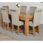 Thats Furniture Dakota 182 x 92 cm Chunky Oak Large Dining Table and 6 Chairs Dining Set with Washington Fabric Chairs - Grey
