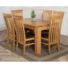 Thats Furniture Dakota 127 x 82 cm Chunky Oak Small Dining Table and 6 Chairs Dining Set with Harvard Chairs - Brown