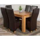 Thats Furniture Dakota 152 x 87 cm Chunky Medium Oak Dining Table and 6 Chairs Dining Set with Lola Leather Chairs - Brown