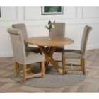 Thats Furniture Oregon Round Oak Dining Table and 4 Chairs Dining Set with Washington Fabric Chairs - Grey