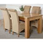 Thats Furniture Dakota 152 x 87 cm Chunky Medium Oak Dining Table and 4 Chairs Dining Set with Montana Fabric Chairs - Beige