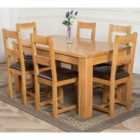 Thats Furniture Dakota 152 x 87 cm Chunky Medium Oak Dining Table and 6 Chairs Dining Set with Lincoln Chairs - Brown