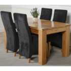 Thats Furniture Dakota 152 x 87 cm Chunky Medium Oak Dining Table and 4 Chairs Dining Set with Lola Fabric Chairs - Black