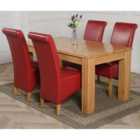 Thats Furniture Dakota 152 x 87 cm Chunky Medium Oak Dining Table and 4 Chairs Dining Set with Montana Leather Chairs - Burgundy