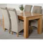 Thats Furniture Dakota 152 x 87 cm Chunky Medium Oak Dining Table and 4 Chairs Dining Set with Montana Fabric Chairs - Grey