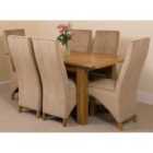 Thats Furniture Hampton 120cm - 160cm Oak Extending Dining Table and 6 Chairs Dining Set with Lola Fabric Chairs - Beige