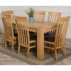 Thats Furniture Kuba 150 x 85 cm Chunky Medium Oak Dining Table and 6 Chairs Dining Set with Harvard Chairs - Brown