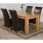 Thats Furniture Dakota 152 x 87 cm Chunky Medium Oak Dining Table and 4 Chairs Dining Set with Montana Leather Chairs - Brown