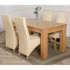 Thats Furniture Dakota 152 x 87 cm Chunky Medium Oak Dining Table and 4 Chairs Dining Set with Lola Leather Chairs - Ivory