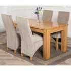 Thats Furniture Dakota 152 x 87 cm Chunky Medium Oak Dining Table and 4 Chairs Dining Set with Lola Fabric Chairs - Grey