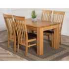 Thats Furniture Dakota 127 x 82 cm Chunky Oak Small Dining Table and 4 Chairs Dining Set with Harvard Chairs - Brown