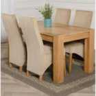 Thats Furniture Kuba 150 x 85 cm Chunky Medium Oak Dining Table and 4 Chairs Dining Set with Lola Fabric Chairs - Beige