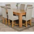 Thats Furniture Dakota 152 x 87 cm Chunky Medium Oak Dining Table and 6 Chairs Dining Set with Washington Fabric Chairs - Grey